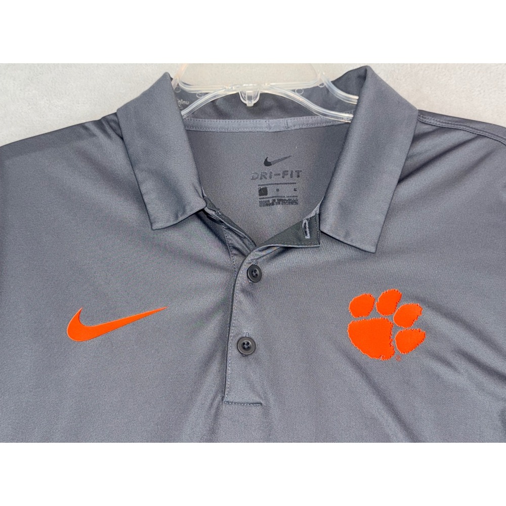 Nike Clemson Tigers Dri-FIT Polo Shirt Mens Large Gray Orange 918533-021 NCAA